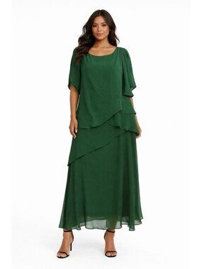 Green Chiffon Midi Dress Size 12 Corset Back Layered Formal Flutter